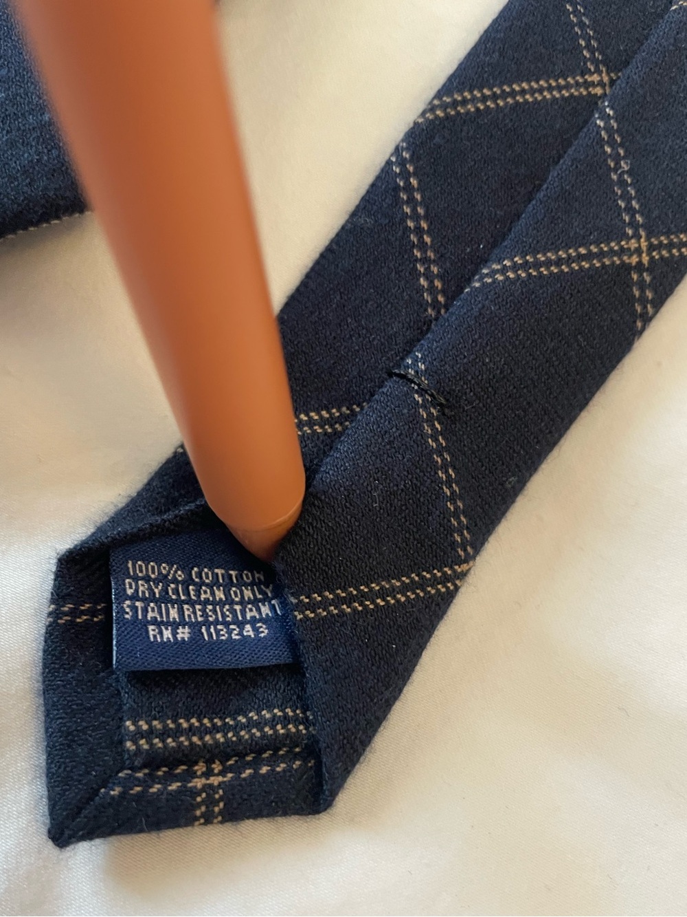 The Tie Bar Navy Windowpane Tie with Gold Stitching - Picture 6 of 7